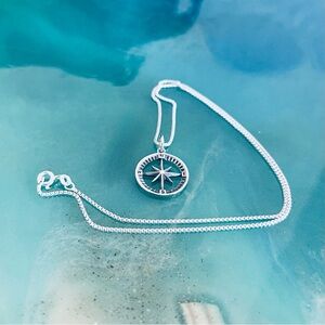 Sterling Silver Star Compass Necklace, Silver Chain, North, East, South, West